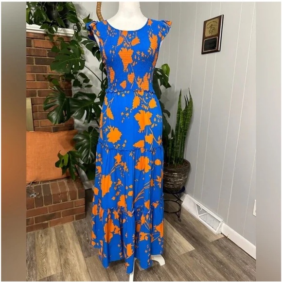 Abel the Label-Floral Blue and Orange Maxi Dress XS - Picture 3 of 10